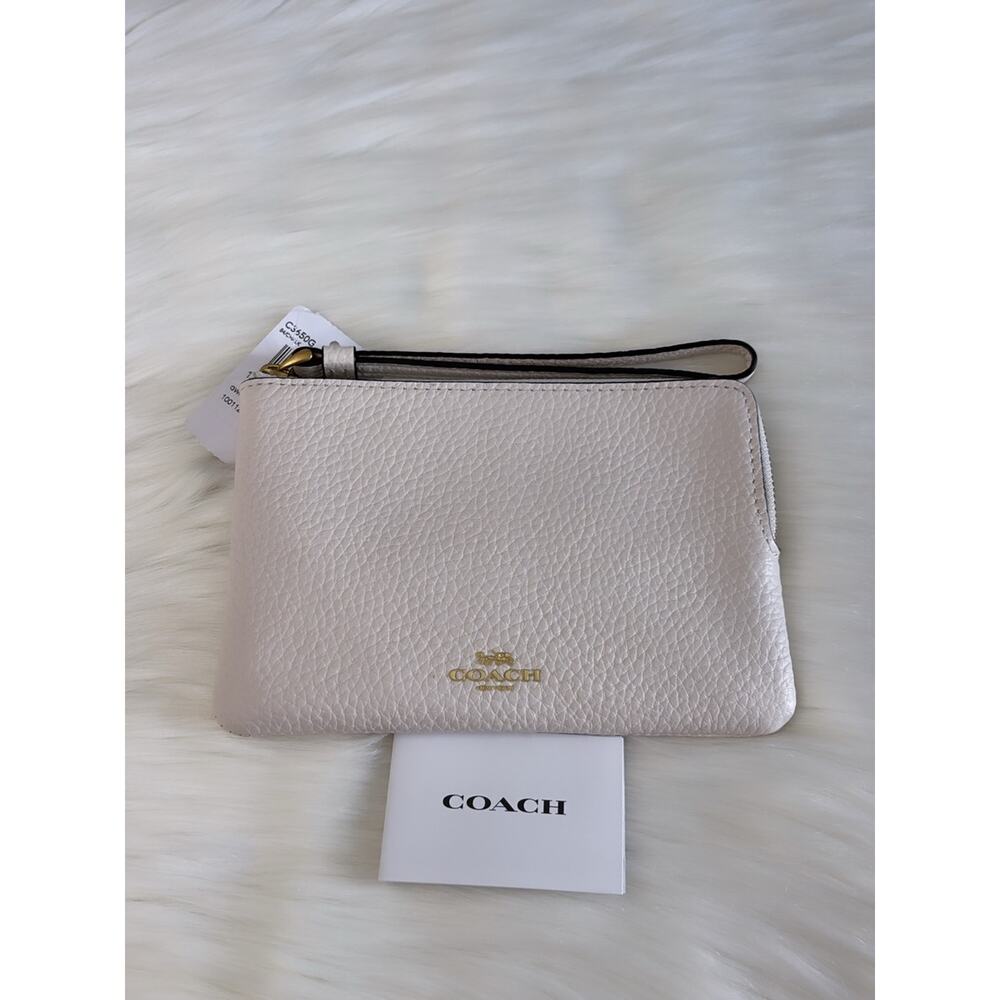 Coach Chalk Pebbled Leather Small Wristlet with Gold Logo - Picture 4 of 4